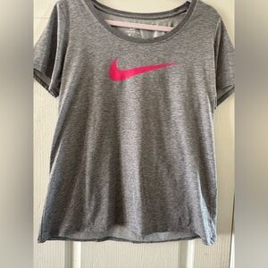 Nike Women's Heather Gray Tee with Pink Swoosh